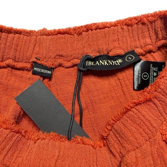 Blank NYC 100% Cotton Elastic Waist Shorts Raw Frayed Rust Pockets Sz S NWT - Picture 8 of 11